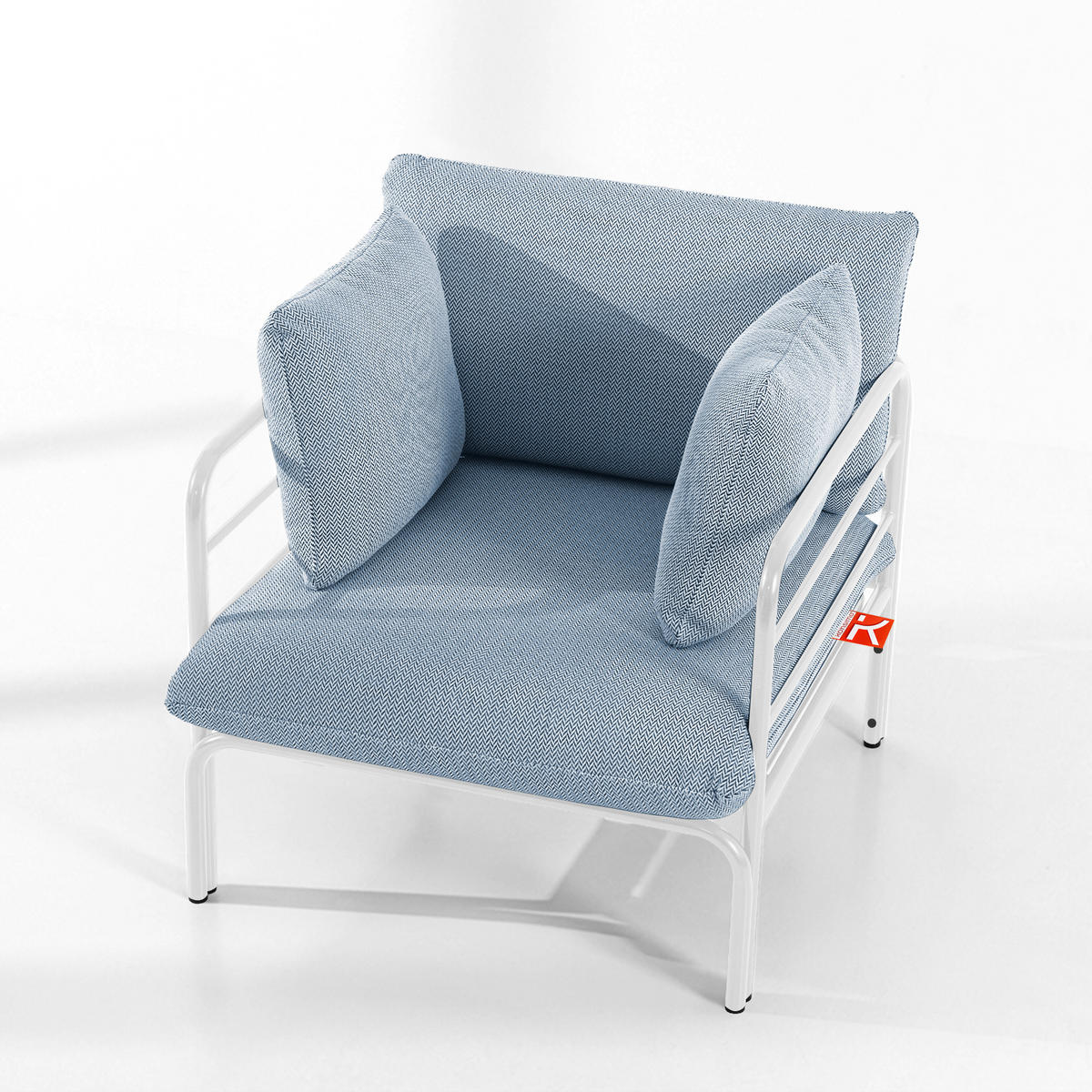 GARTENMÖBELSET RAMBE 4-tlg. 1x Tisch 2x Sessel 1x Sofa 3-Sitzer, mit Auflage, Stahlrahmen, LOFT-STIL, Weiß - Blau/Weiß, Glas/Textil - KONSIMO®