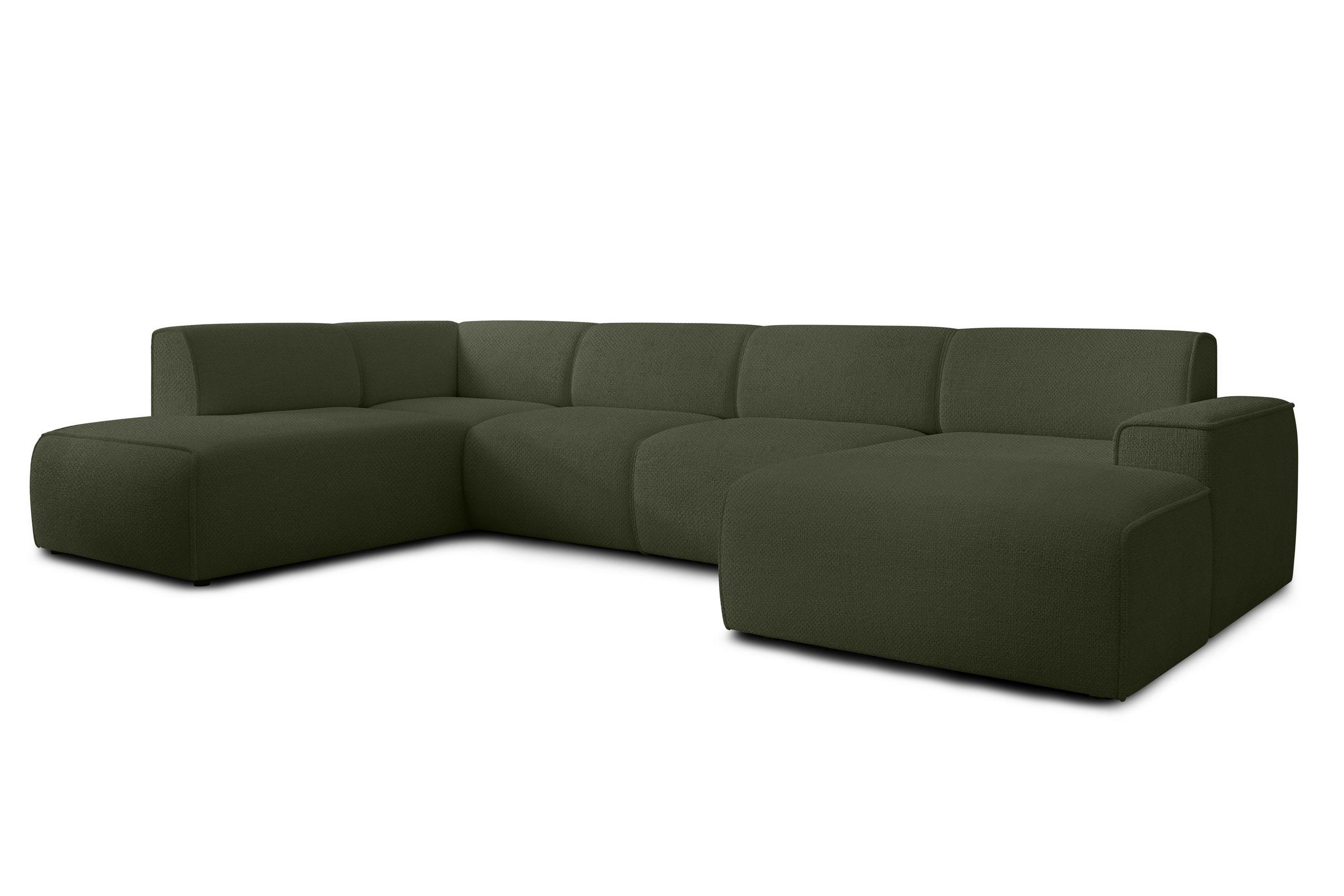WOHNLANDSCHAFT Didim Grün 378/220/78 cm – großes Sofa stilvoll & bequem L - Schwarz/Grün, Kunststoff/Textil (220/78/378cm) - AX Living