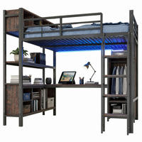 HOCHBETT 140/200 cm in Schwarz mit Schreibtisch, Kleiderschrank, Ablagefächern, LED und Steckdosen - Schwarz, Holzwerkstoff/Metall (140/200cm) - CHICFURN
