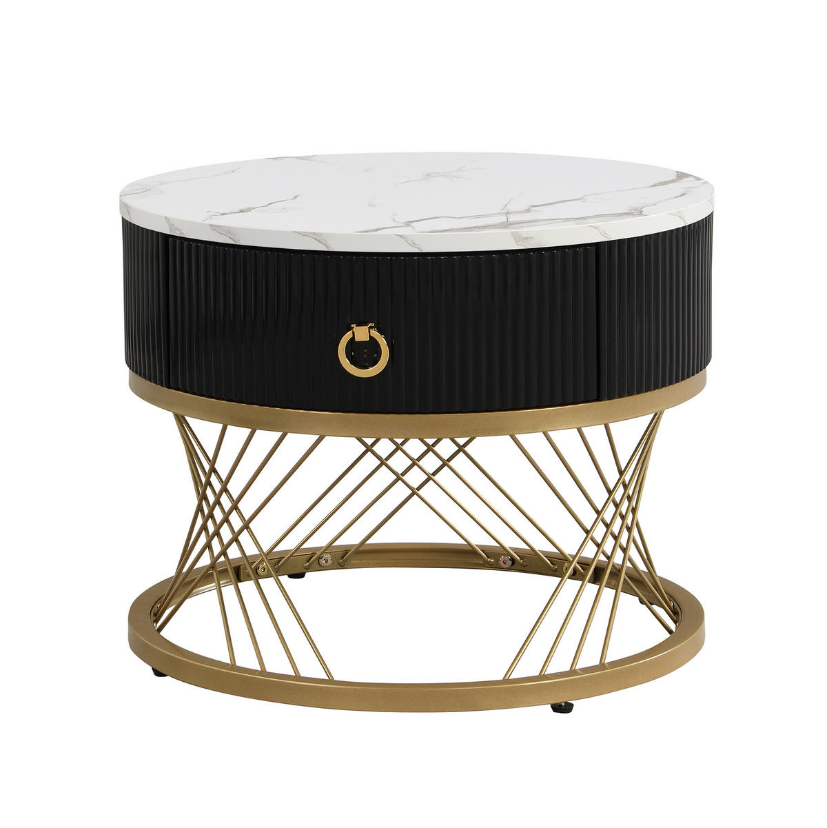 COUCHTISCH, MDF in Marmor-Optik mit Goldakzenten, modulare 2er-Komposition, 70/70/45 + 50/50/40 cm, Weiß und Gold - Weiß, Holzwerkstoff (70/70/45cm) - Redom