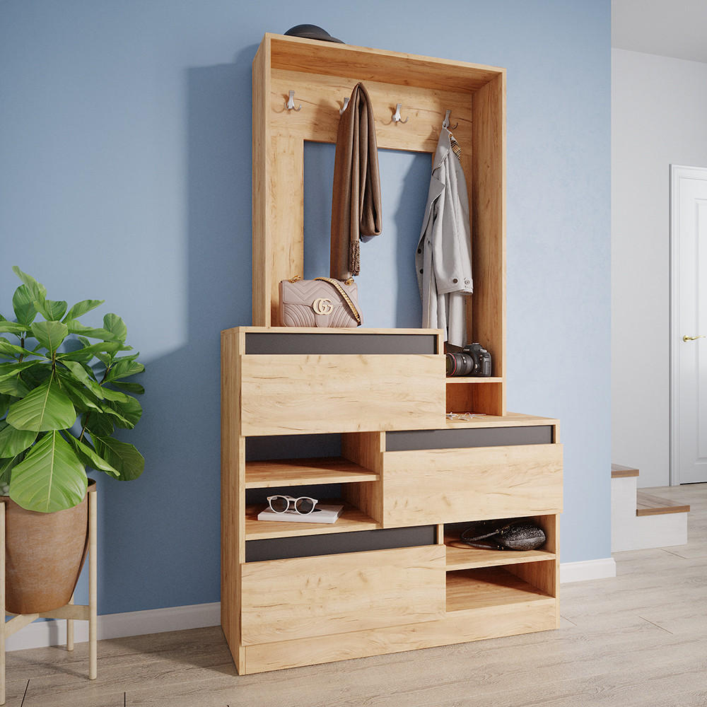 GARDEROBE Evia Goldkraft Eiche 100 x 180 cm - Honigeiche, Holzwerkstoff (100/180/39cm) - Vicco