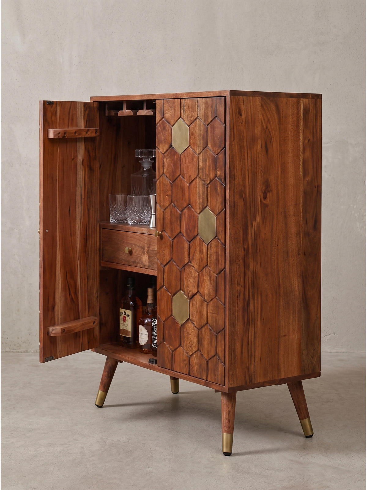HAUSBAR ARENZANO, Akazie Massivholz, Dunkelbraun, 75 x 46 x 96 cm - Dunkelbraun/Braun, Akazienholz/Holz (75/96/46cm) - KADIMA DESIGN