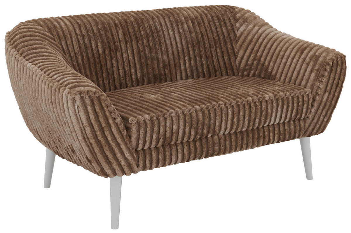 2-SITZER-SOFA PIRS - Braun Cord - Weiße Beine - Braun/Weiß, Holzwerkstoff/Textil (140/75/74cm) - MKS