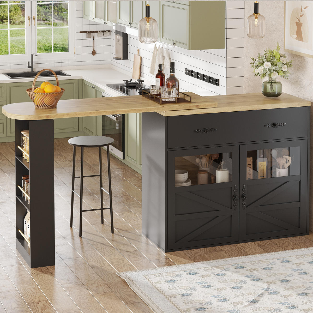 BARTISCH ausziehbarer mit Stauraum Schwarz - Schwarz, Holzwerkstoff (39/104/204cm) - Urban Meuble