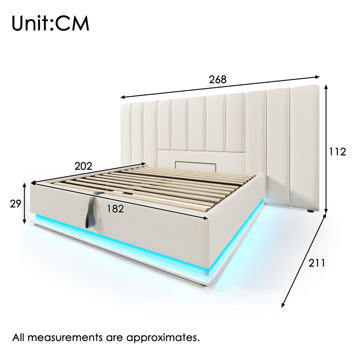 POLSTERBETT 180/200 cm Weiß aus PU mit LED und Ladefunktion - Weiß, Kunststoff (180/200cm) - OKMYHOME