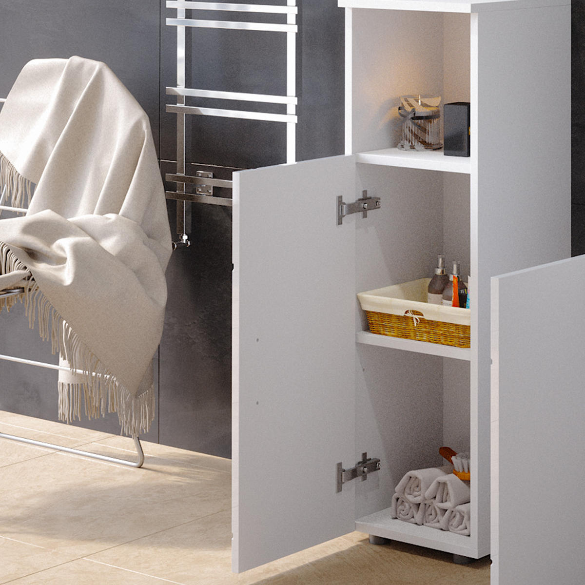 MIDISCHRANK Irma Weiß 30 x 95 cm - Weiß Hochglanz, Holzwerkstoff (30/95/30cm) - Vicco