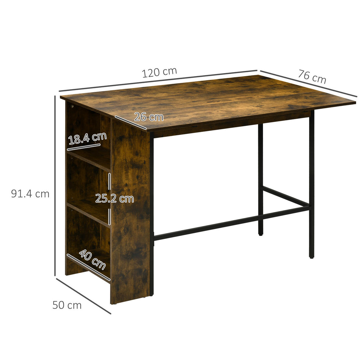 BARTISCH Rustikales Braun 1 Stück - Braun, Naturmaterialien (120/76/91.4cm) - GiPP