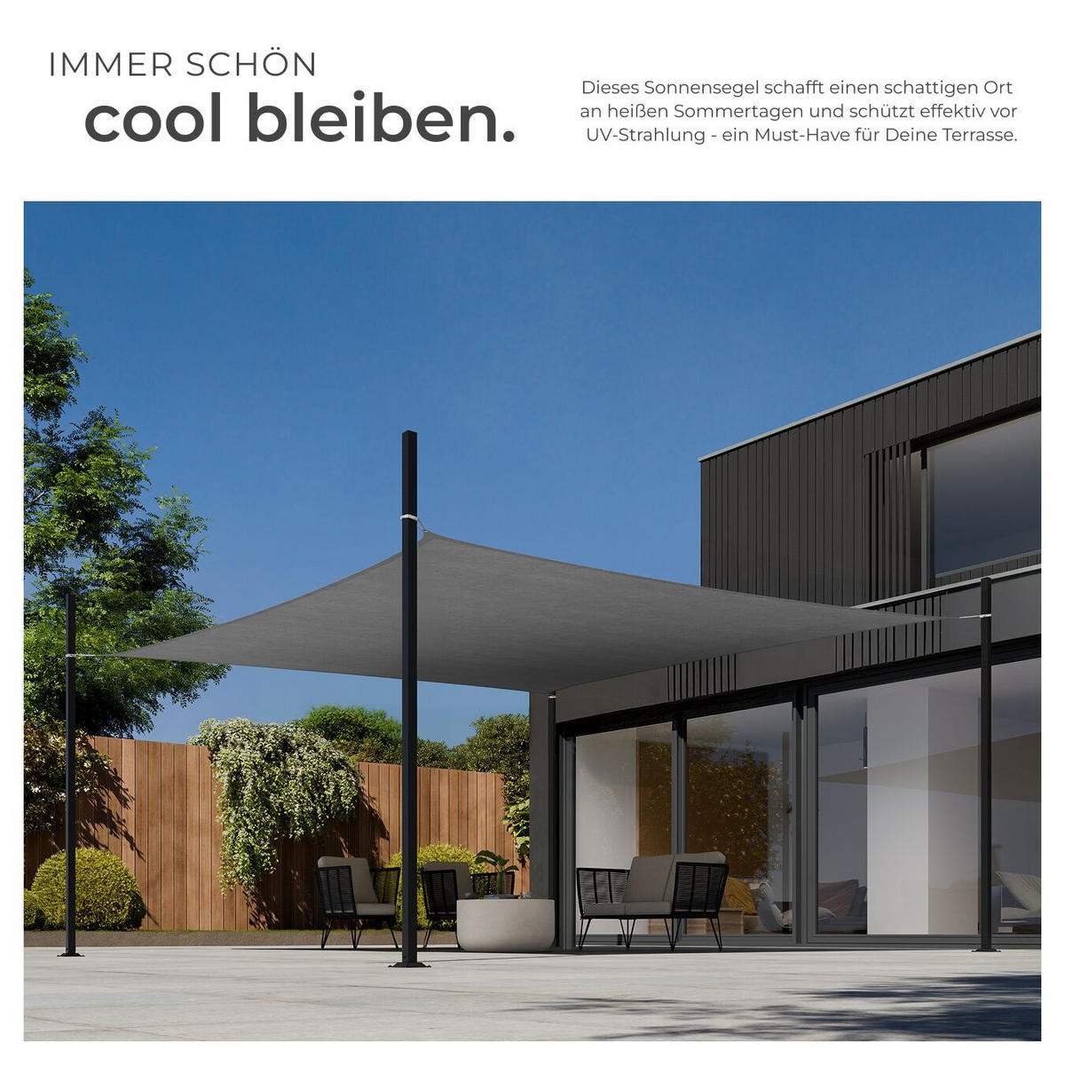 SONNENSEGEL Sunny,umfangreiches Montagematerial,grau - Grau, Kunststoff (600/400cm) - tectake