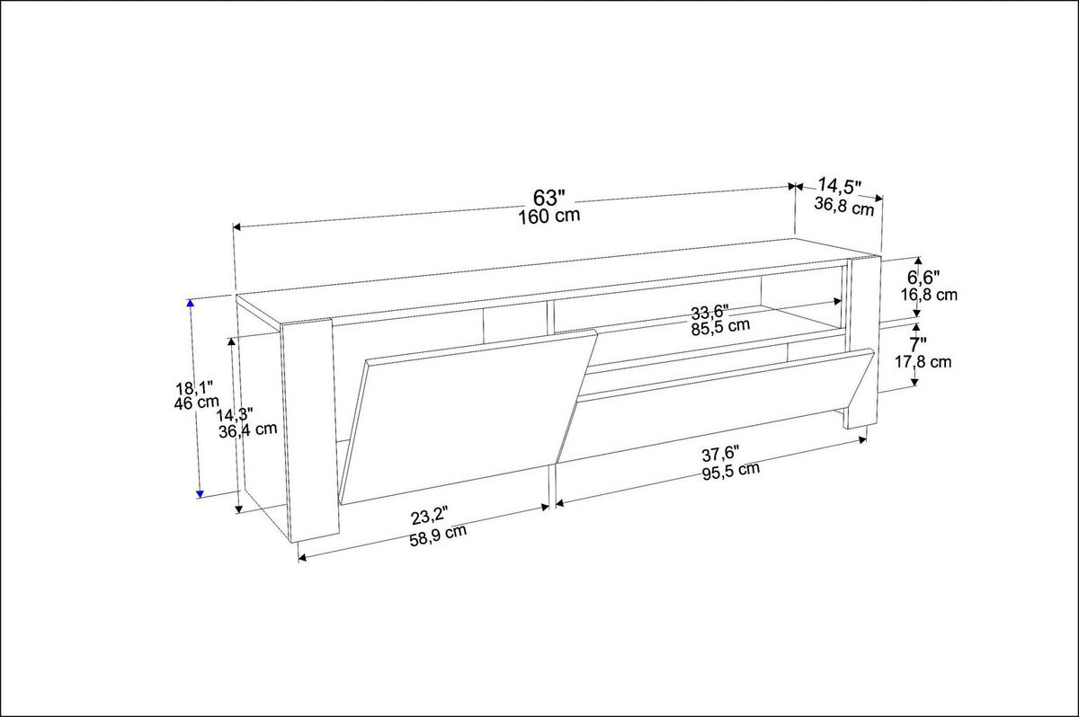 TV-ELEMENT Piedmont Weiss Wenge - Walnussfarben/Weiß, Holzwerkstoff (160/46/36.8cm)