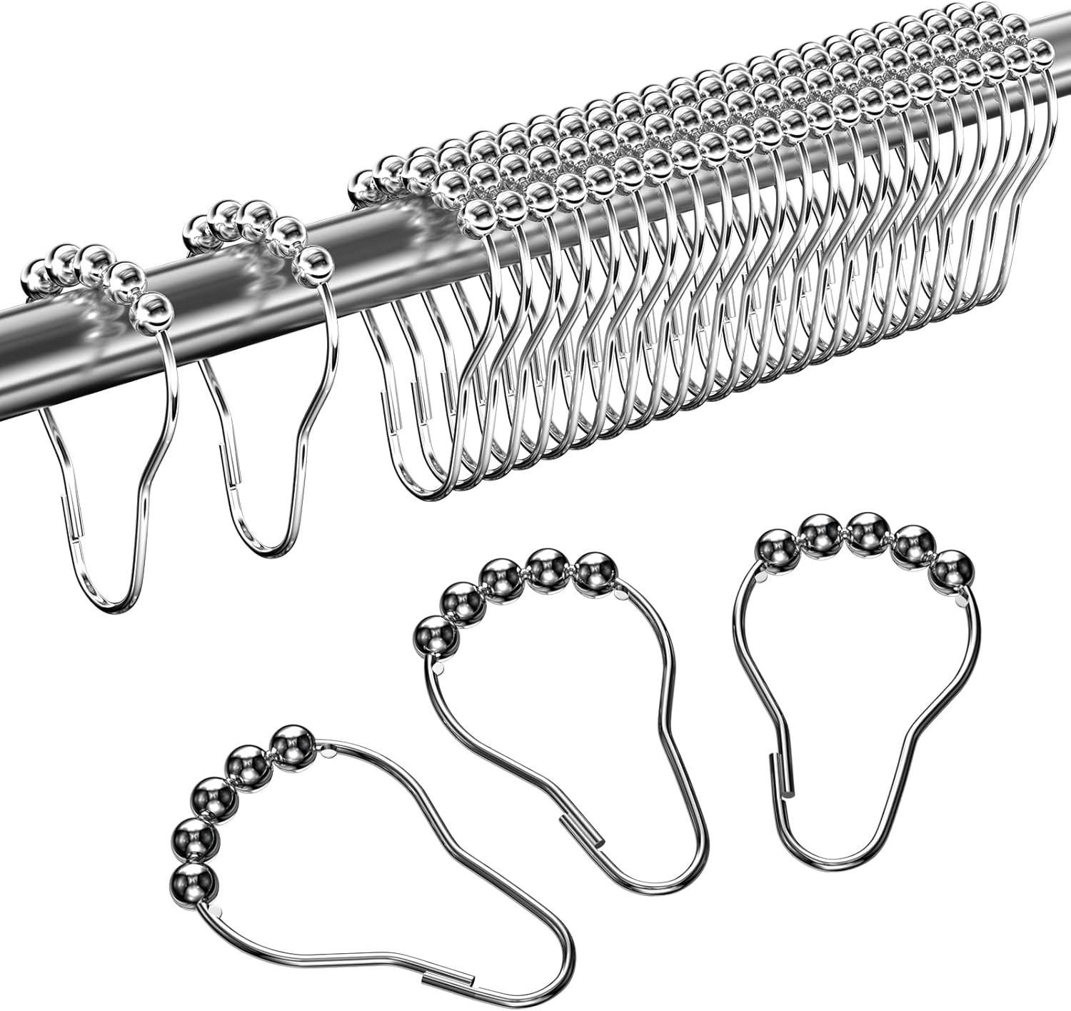 DUSCHVORHANGRINGE Silber Edelstahl Set - Grau, Metall (3.8/7.4cm) - MCBOSON