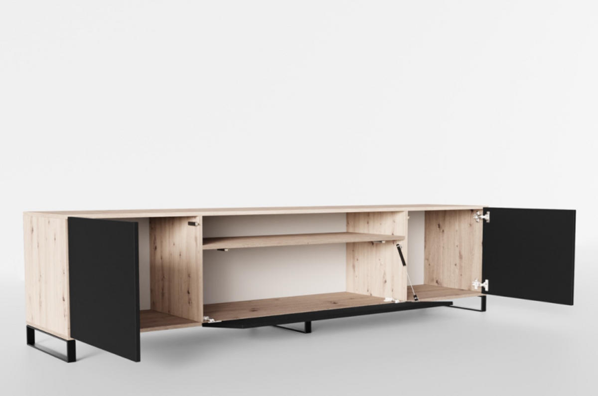 TV-SCHRANK Schwarz LION Metallbeine 200 cm - Schwarz/Eiche Artisan, Holzwerkstoff (200/53/41cm) - Sepro Meble
