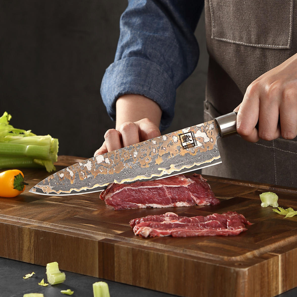 CHEFMESSER MysticMagma - Edelstahlfarben/Ahornfarben, Holz/Metall (33cm) - Zayiko