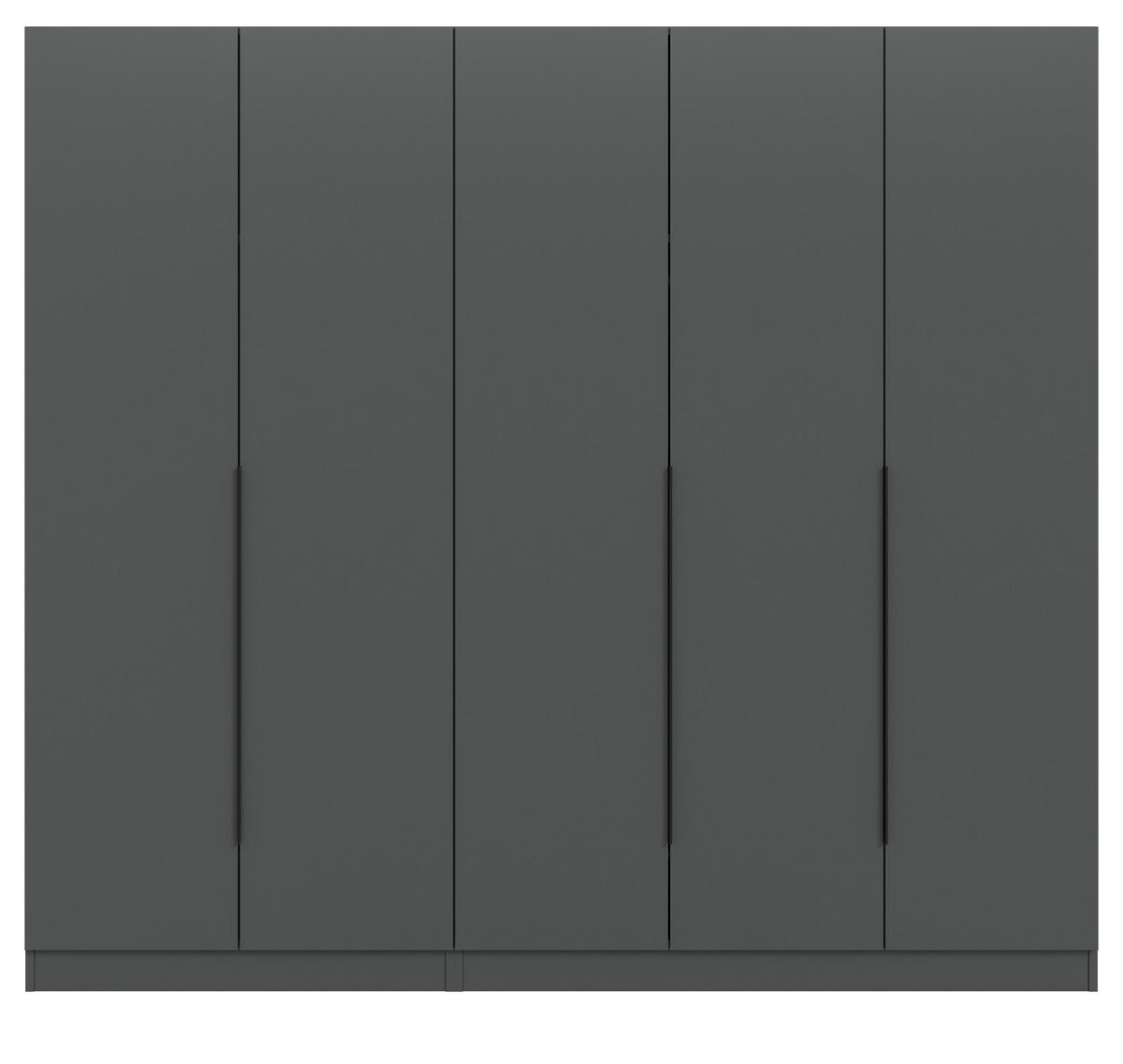 KLEIDERSCHRANK grau 5-türig 2000 x 181 cm, Drehtürenschrank mit Kleiderstange - Schwarz/Grau, Holzwerkstoff/Kunststoff (200/181/52cm) - Inn.Furn