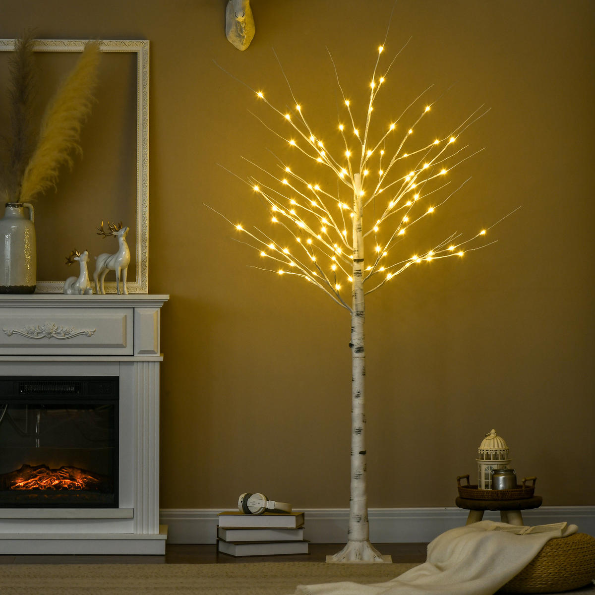 180 cm Kunstbirke Kunstbaum mit LED-Beleuchtung für Weihnachten Ostern Warmweiß - Weiß, Kunststoff (22/22/180cm) - HOMCOM
