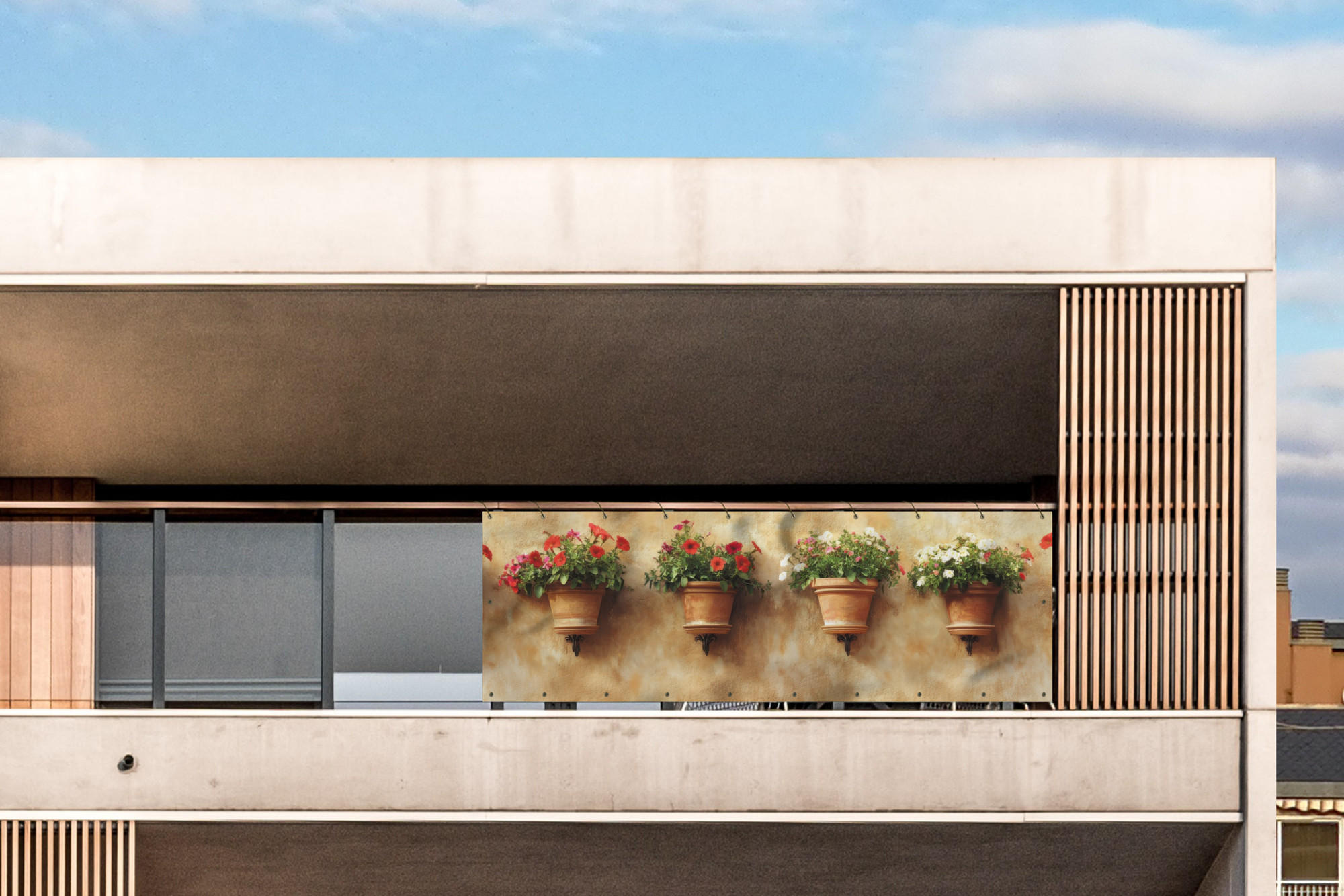 BALKON-SICHTSCHUTZ Blumentöpfe - Wand - Vintage - Terra cotta, Kunststoff (300/100cm) - MuchoWow