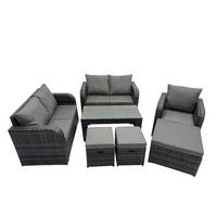 GARTENSOFA SET mit rechteckigem COUCHTISCH Polyrattan 8-Sitzer Dunkelgrau - Dunkelgrau/Grau, Glas/Kunststoff - Fimous
