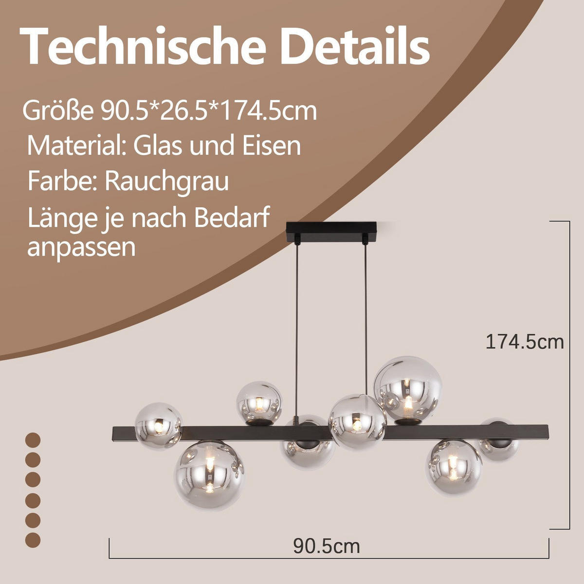 PENDELLEUCHTE Rose 90/25/160 cm - Schwarz, Metall (90/25/160cm) - ZMH