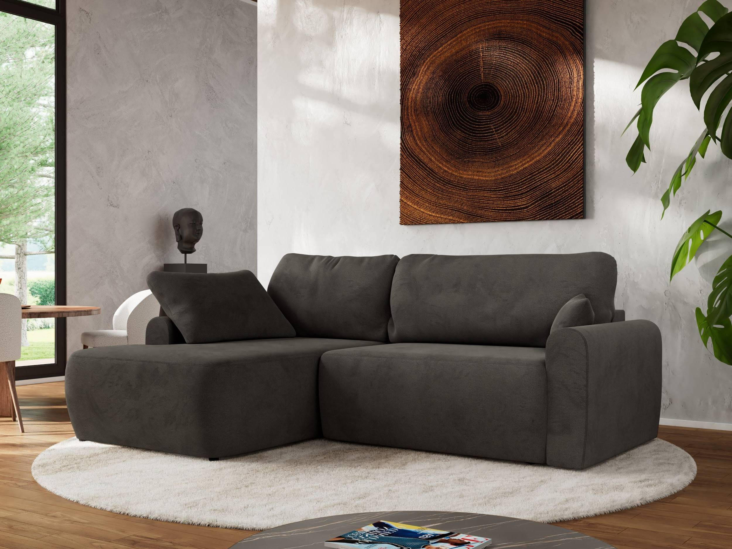 ECKSCHLAFSOFA CUBO L Dunkelgrau Velvet - links - Dunkelgrau/Schwarz, Kunststoff/Textil (273/187cm) - MKS