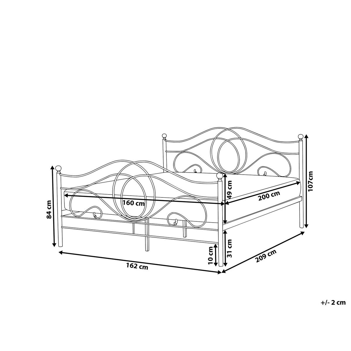 METALLBETT 160/200cm Weiß Lyra - Weiß, Metall (160/200cm) - Beliani