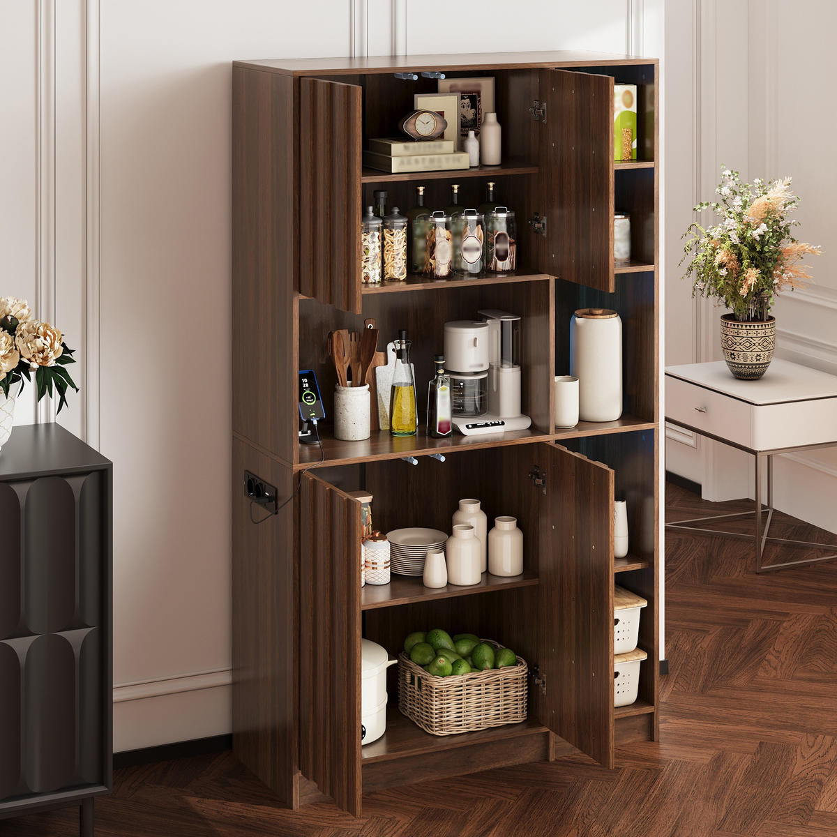 HIGHBOARD DE-38703 105/40/180 cm LED-Beleuchtung und Steckdose Walnuss - Walnussfarben, Holzwerkstoff (105/180/40cm) - ComfortXL