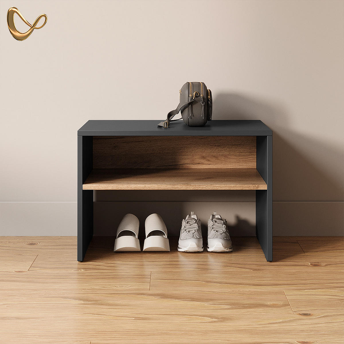 SCHUHBANK Ortello Anthrazit/Goldkraft Eiche 60 x 60 cm - Honigeiche/Anthrazit, Holzwerkstoff (60/60/40cm) - Livinity®