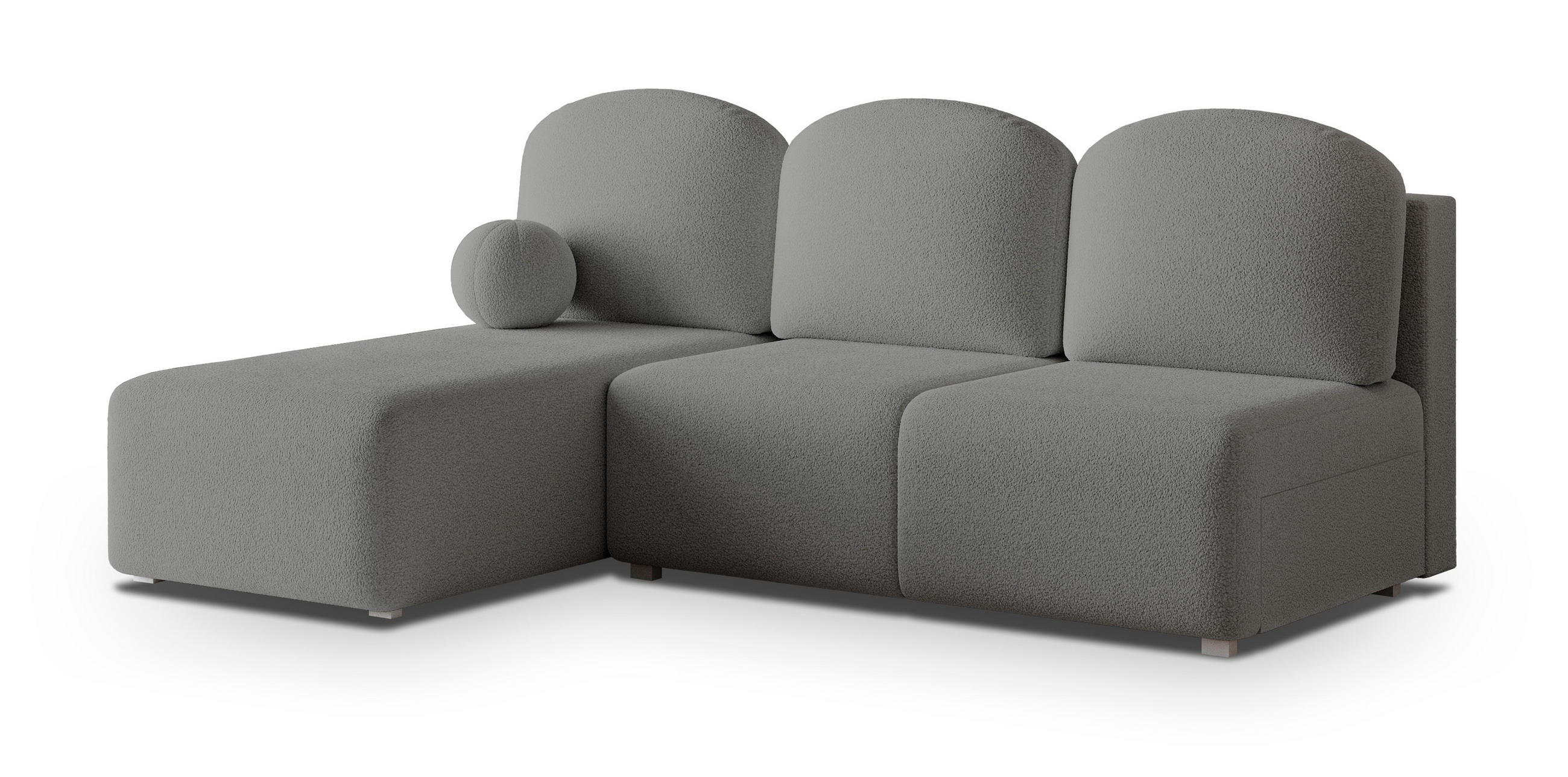 ECKSOFA TRAMA Grau Boucle-Stoff mit Schlaffunktion - Grau, Holz (200/143cm) - MASSENO