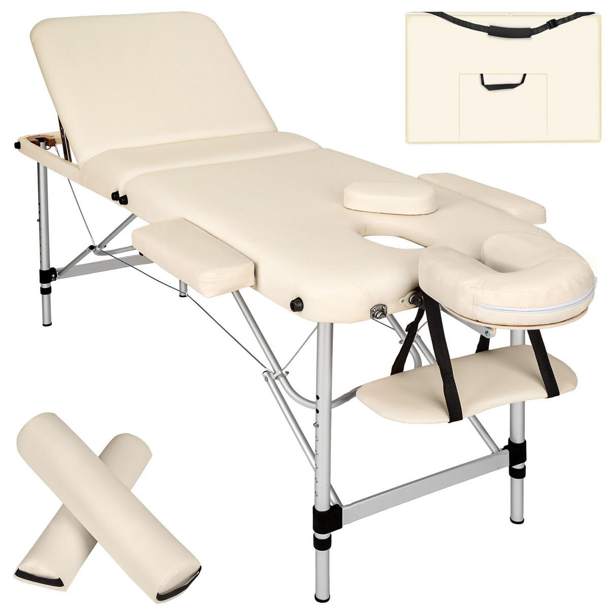 MASSAGELIEGE 3 Zonen, 210 x 95 x 89 cm,beige - Beige, Metall (95/89/210cm) - tectake