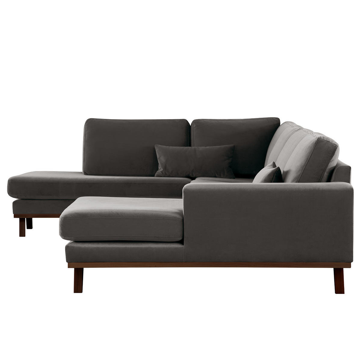 WOHNLANDSCHAFT mit Longchair - Dunkelgrau/Buchefarben, Buchenholz/Textil (371/81/219cm) - home24