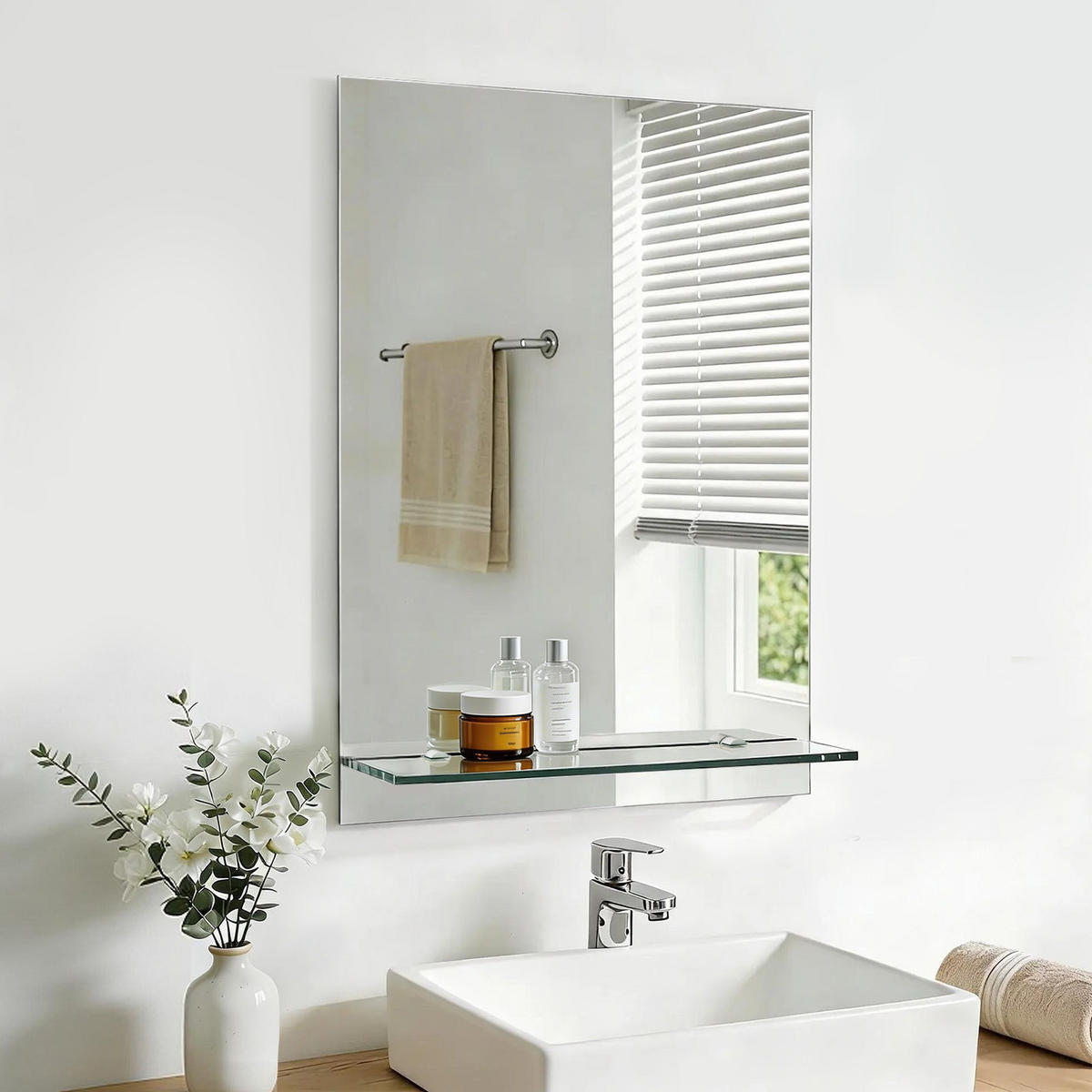 BADEZIMMERSPIEGEL 60/45 cm rechteckig mit Glasablage rahmenlos - Transparent, Glas (45/60/1cm) - S'AFIELINA