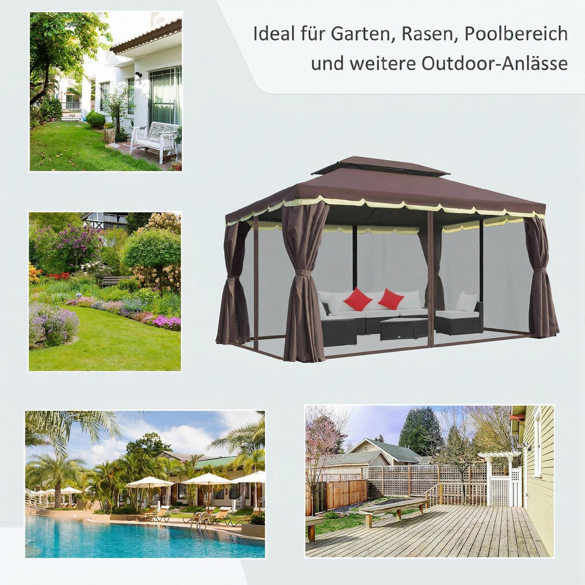 PAVILLON Alu+Polyester Kaffee+Schwarz - Dunkelbraun/Schwarz, Kunststoff/Metall (290/280/390cm) - Outsunny