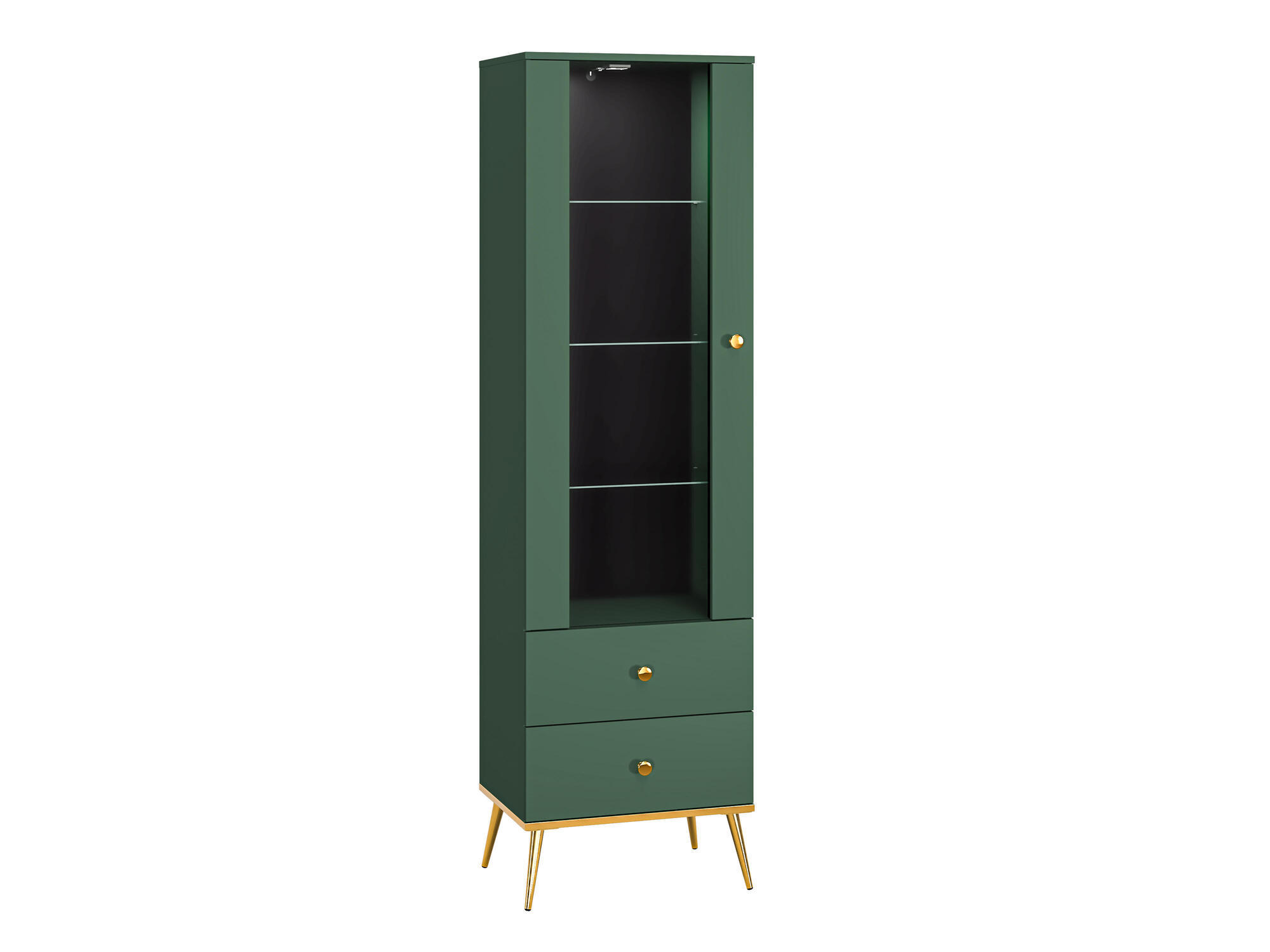 VITRINE FORT Grün, Gold 55x40x190 cm - Goldfarben/Grün, Holzwerkstoff (55/190/40cm) - FURNLUX