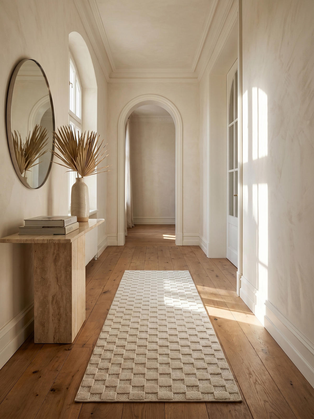TEPPICH Flachgewebe LANGAU in Creme, mit Schachbrettmuster, 80 x 250 cm - Creme, Textil (80/250cm) - KADIMA DESIGN