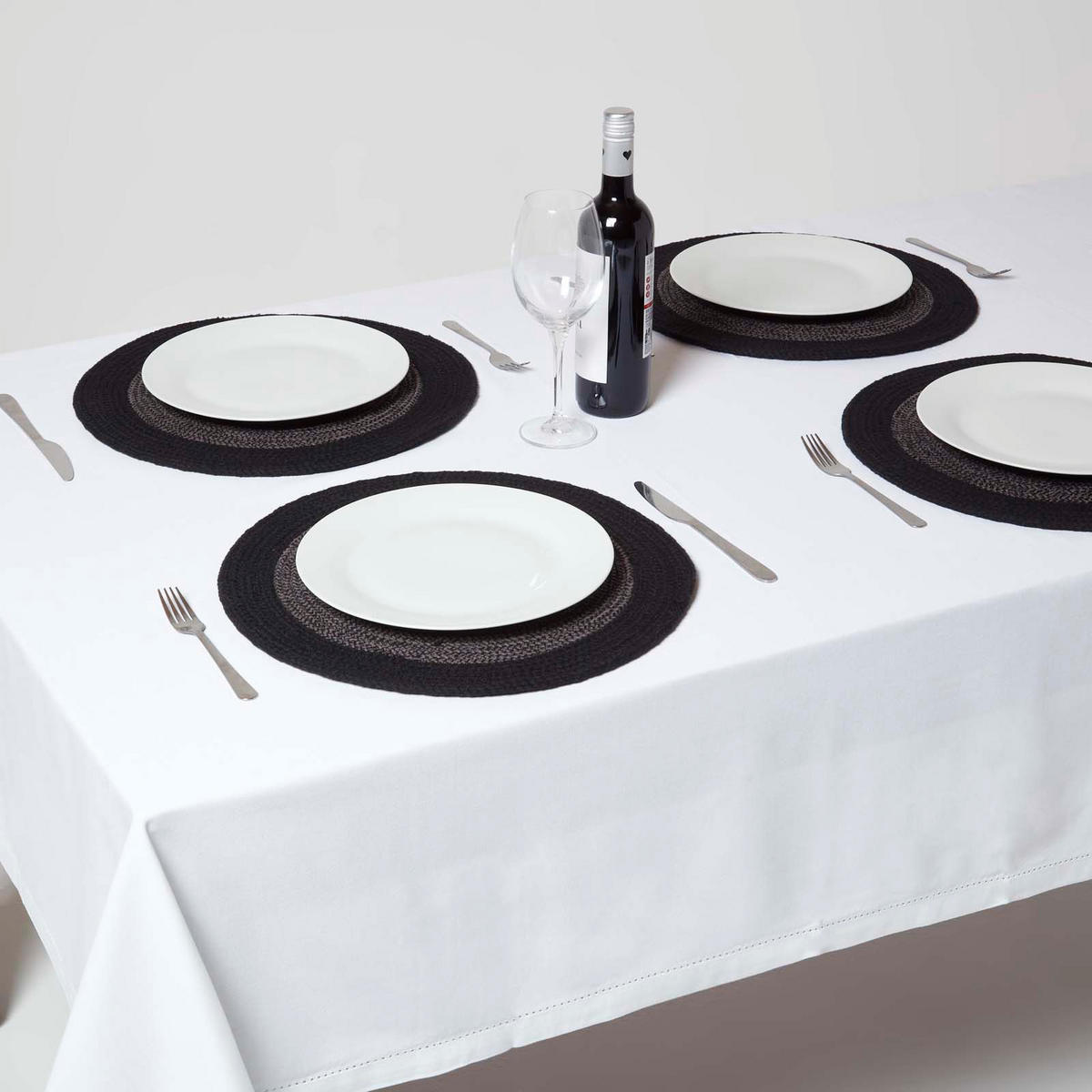 TISCHSET rund im 4er-Set 40 cm, schwarz-grau aus Baumwolle - Schwarz, Textil (40/40cm) - Homescapes