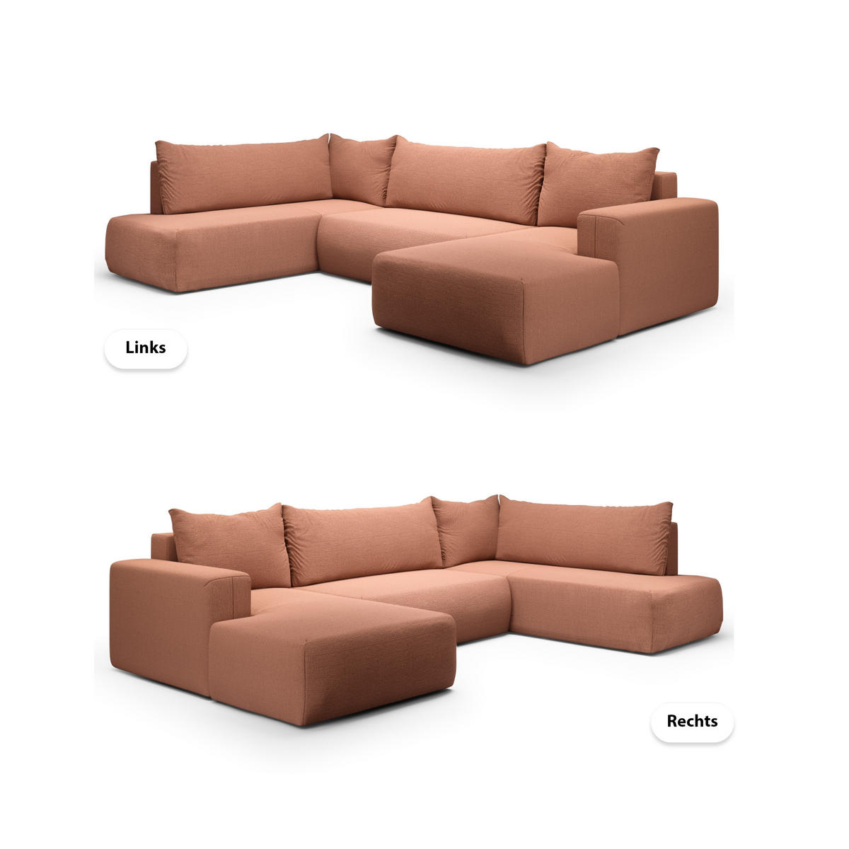ECKSOFA aus Polyester Revolto U XL 8 Sitzer, Orange (Aragon 56) - Orange, Textil (335/200cm) - Meblito