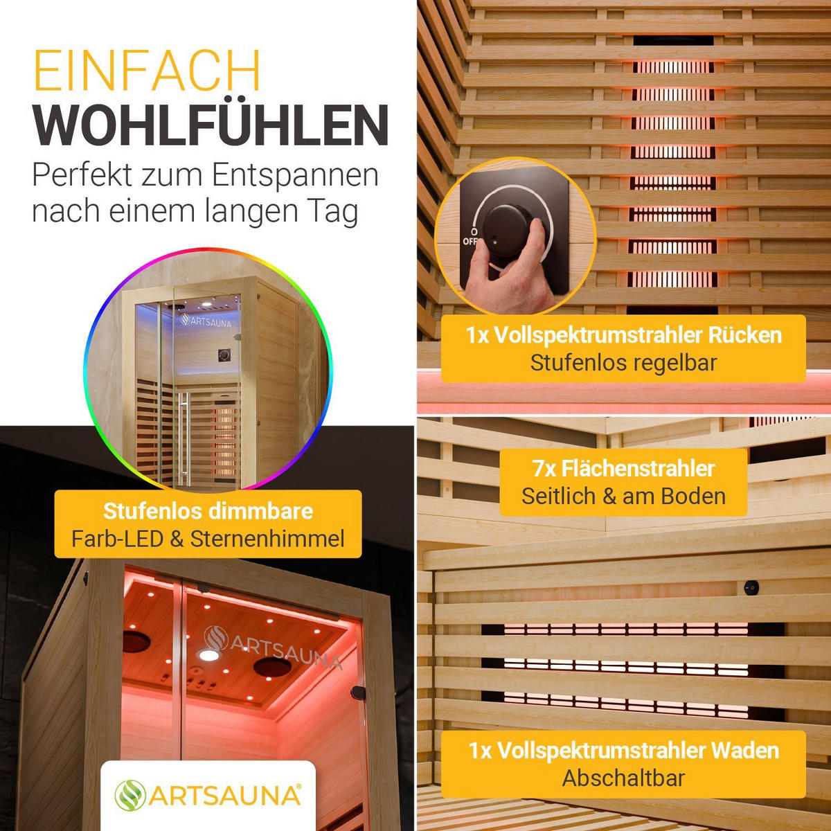 INFRAROTKABINE Trondheim90 natur mit Dual-Technologie & Hemlockholz - Naturfarben, Holz (90/190/90cm) - Artsauna