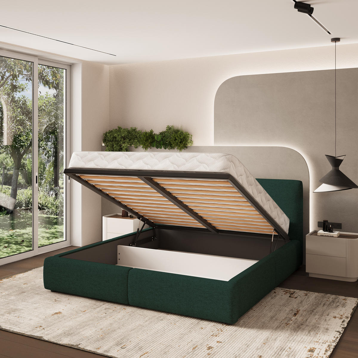 POLSTERBETT FELURO 160x200 cm mit Bettkästen - Grün - Grün, Holz (160/200cm) - MASSENO
