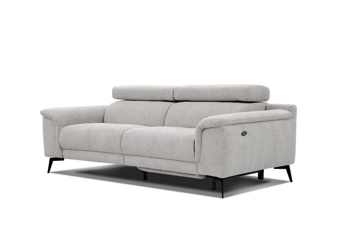 RELAXSOFA FIERO 3-Sitzer mit 1 Relaxfunktion, hellgrau - Hellgrau/Schwarz, Holzwerkstoff/Textil (212/82/103cm) - Courtois Laville