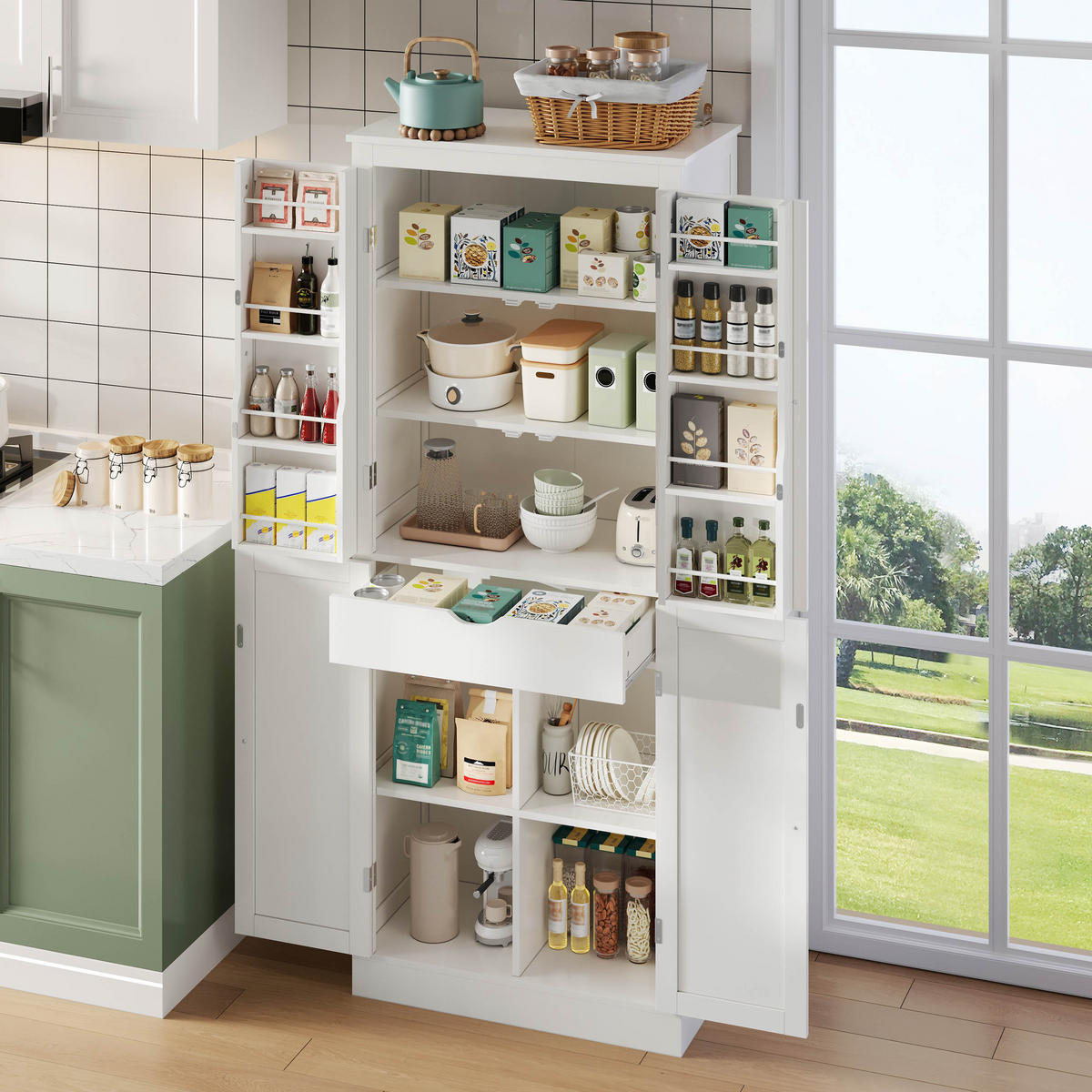 BUFFETSCHRANK Weiß 75/40/182 cm - Weiß, Holz (75/180/40cm) - PANGIVO