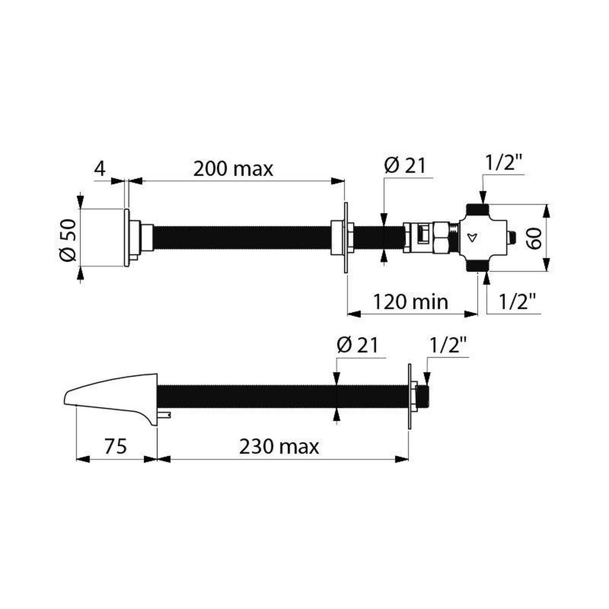 TEMPOSTOP AB Selbstschlussventil G1/2B Hinterwandmontage 7 Sek. - Chromfarben, Metall (8/6.5/53cm) - Delabie