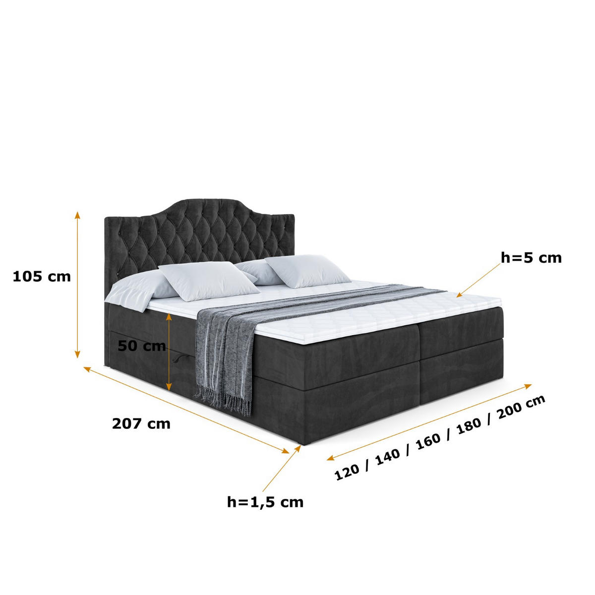 BOXBETT mit Matratze H4 und Lattenrost - VILA-1 - 200x200 cm - H4 - Schwarz - Schwarz, Holzwerkstoff (200/200cm) - ALTDECOR