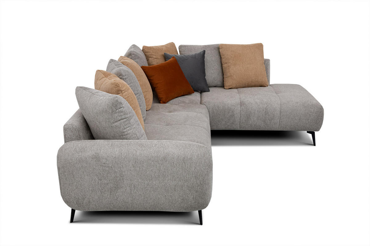 ECKSOFA EVENTO 5-Sitzer, platinfarben - Schwarz/Grau, Holzwerkstoff/Textil (266/206cm) - Courtois Laville