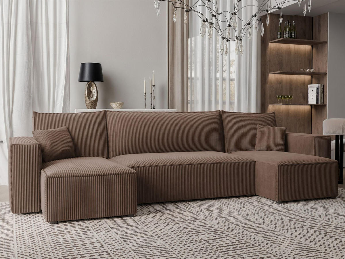 WOHNLANDSCHAFT Adara Schlaffunktion - Braun, Holzwerkstoff/Textil (312/83/145cm) - Fun Möbel