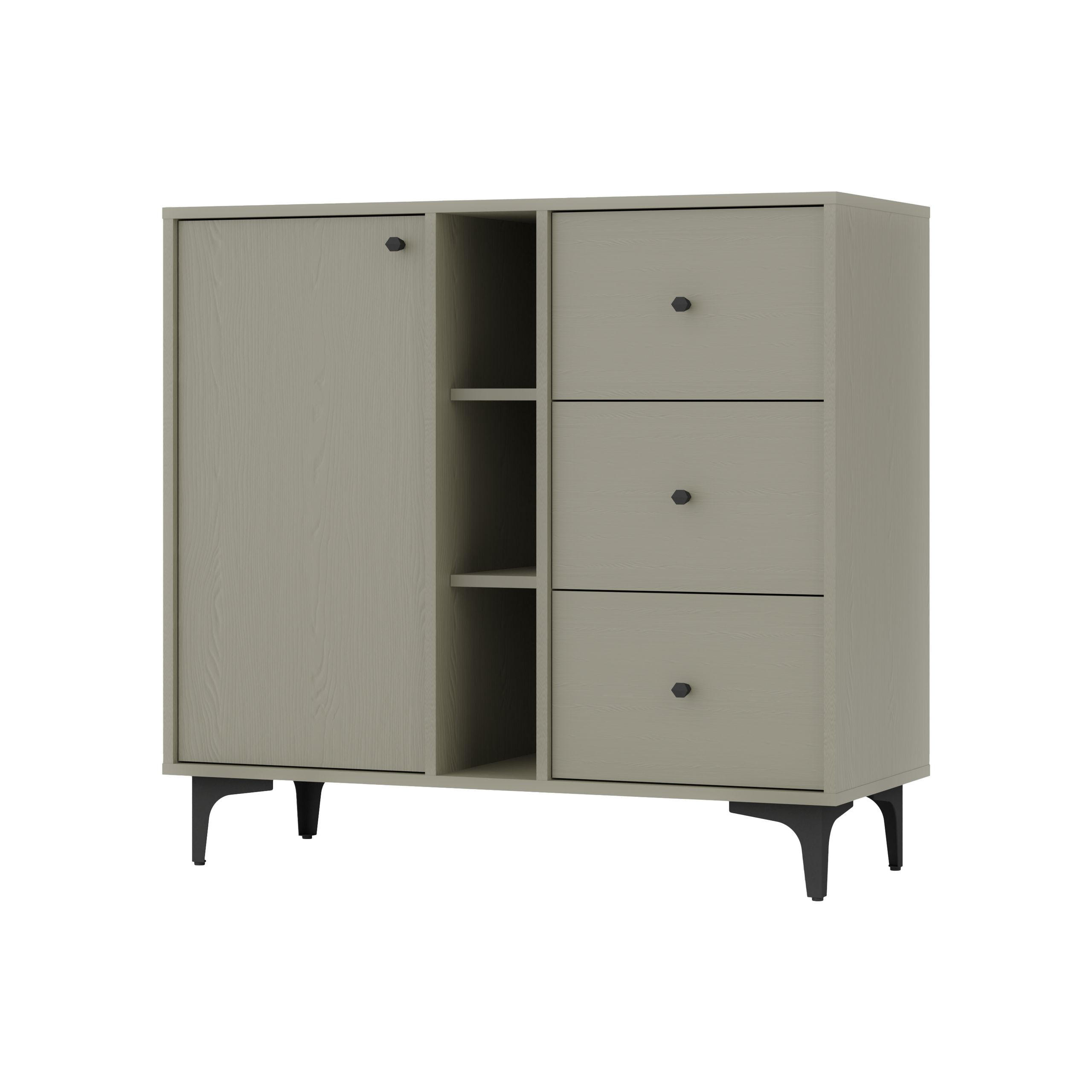 KOMMODE TORINO 100/94/41 cm mit 3 Schubladen 1 Türen Hellgrün - Hellgrün, Holzwerkstoff (100/94/41cm) - MASSENO