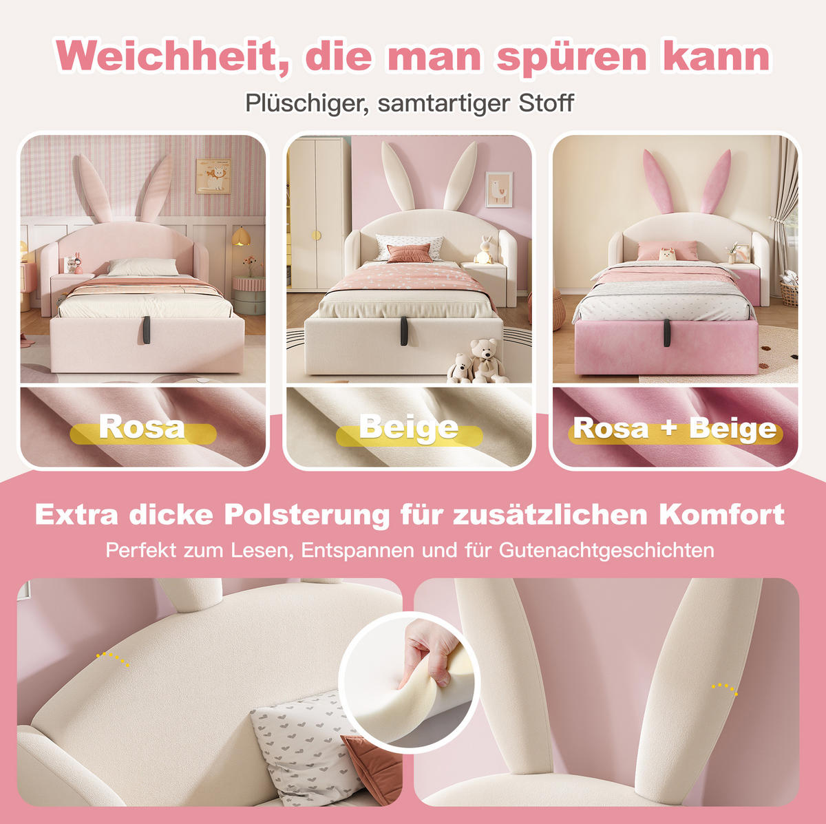 POLSTERBETT 90/200 cm Beige aus Samt mit Bettkasten und Nachttisch - Beige, Textil (90/200cm) - OKMYHOME