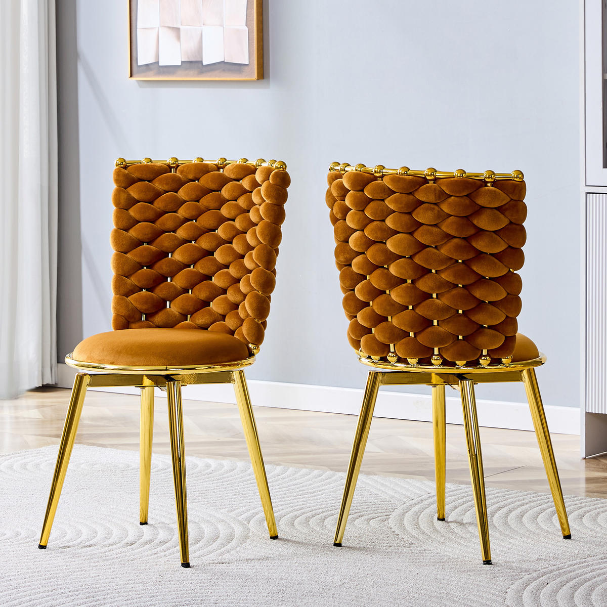 STUHL-SET DE-36805 2 Stück mit geflochtener Rückenlehne Orange - Orange, Metall (50.8/87.63/53cm) - ComfortXL