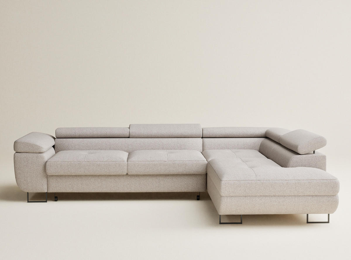 ECKSOFA MIT SCHLAFFUNKTION Concord Beige Webstoff - Schwarz/Grau, Holz/Holzwerkstoff (277/203cm) - Maison de Reve