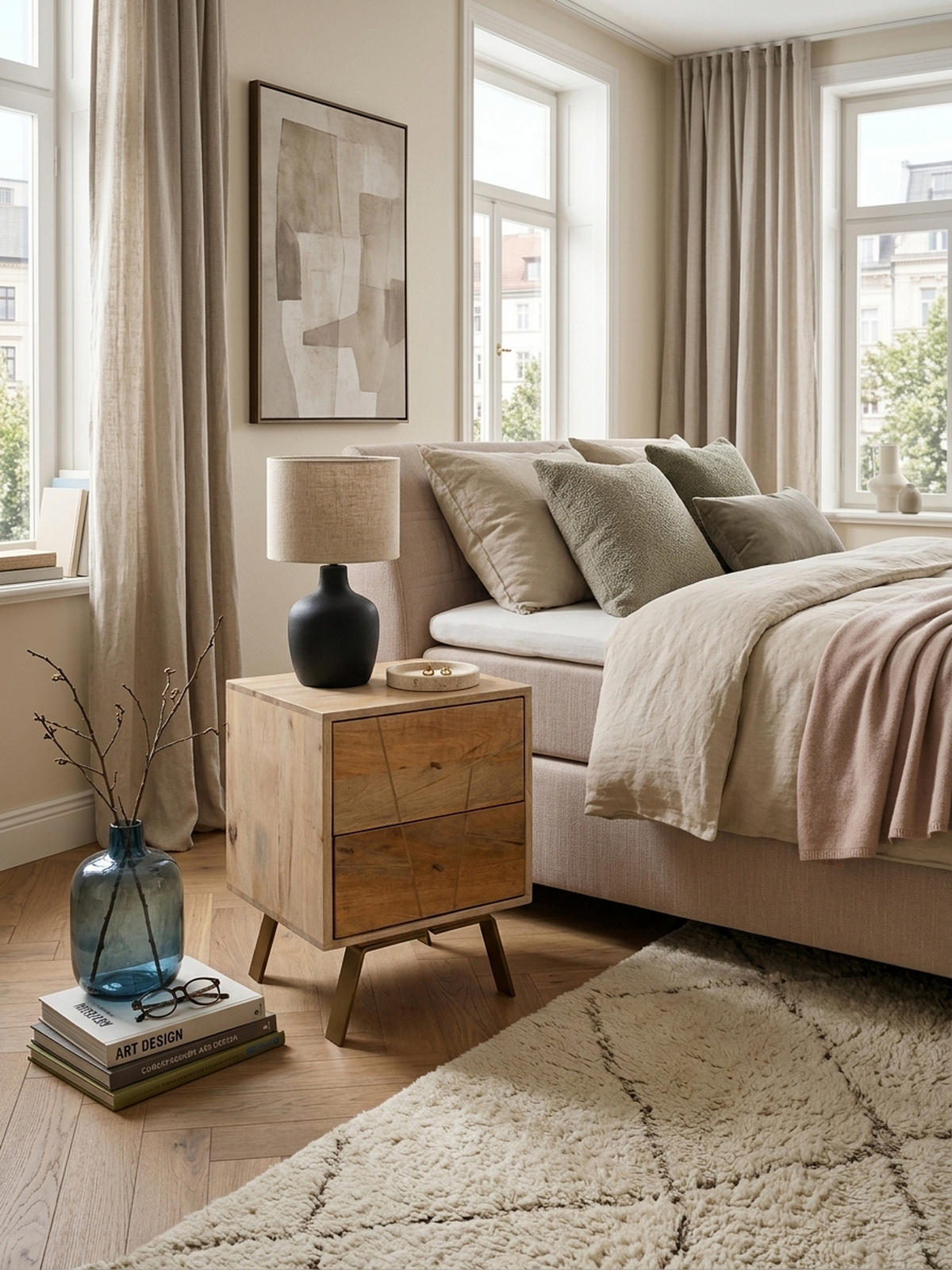 NACHTTISCH – Mango Massivholz, Metallstreifen, rustikal, Farbverlauf - Goldfarben/Braun, Holz/Metall (40/56/40cm) - KADIMA DESIGN