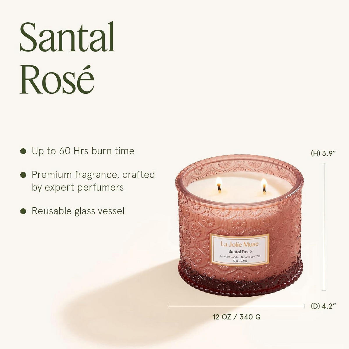 DUFTKERZE Santal Rosé Sojawachs 340 g - Rosa, Paraffin (4cm)