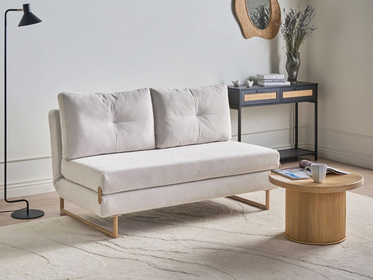 SCHLAFSOFA 3-Sitzer Stoff Cremeweiß Jerslev - Hellbraun/Weiß, Textil (150/87/84cm) - Beliani