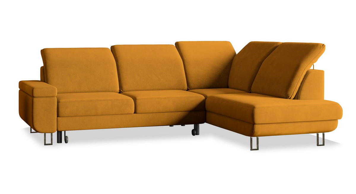 ROHOVÁ SEDAČKA LERMA žlutá - stříbrná/žlutá, kov/dřevo (253/190cm) - MASSENO